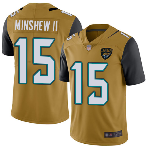 Jacksonville Jaguars #15 Gardner Minshew II Gold Youth Stitched NFL Limited Rush Jersey
